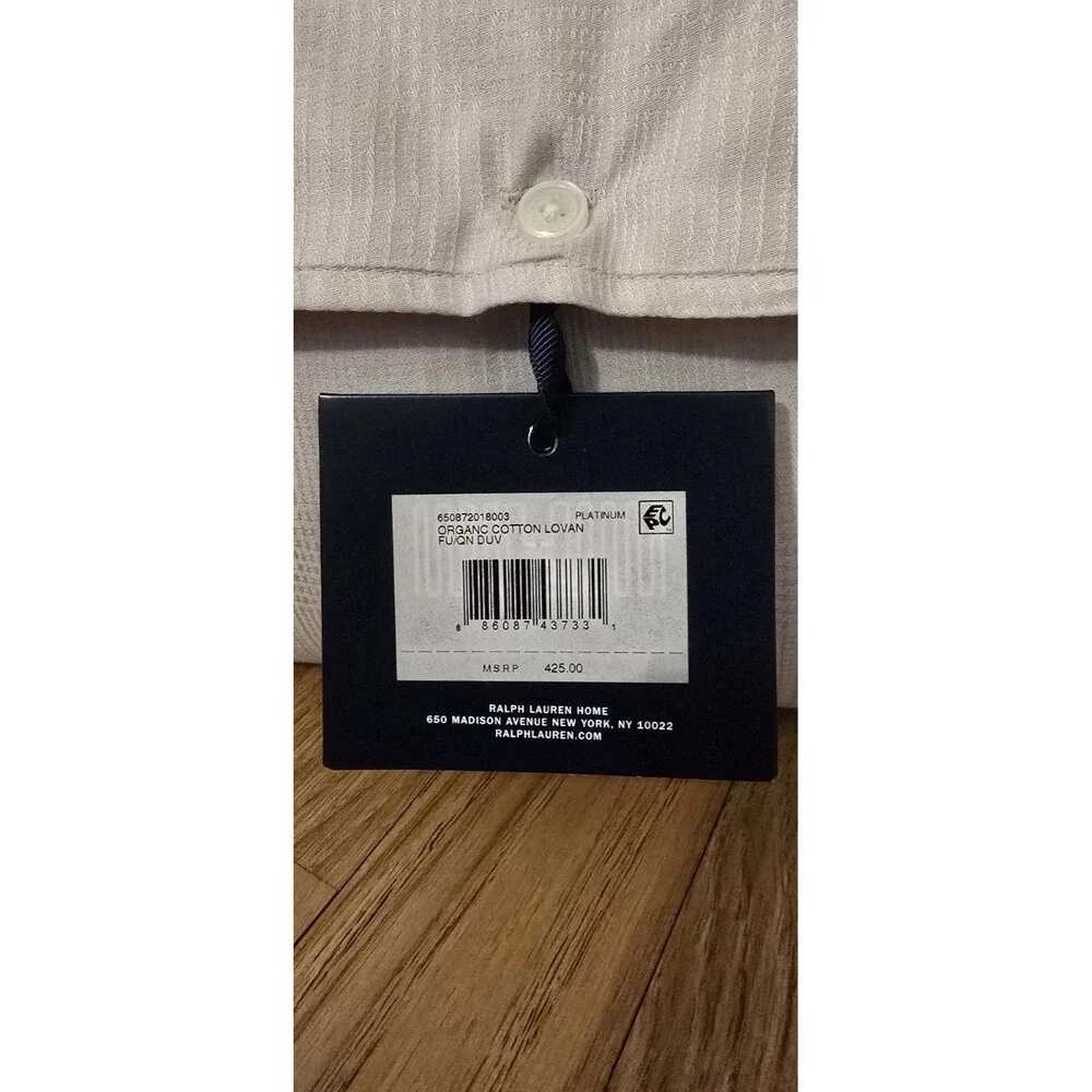 Ralph Lauren Duvet Cover Full Queen Organic Cotton Lovan Jacquard Platinum Grey